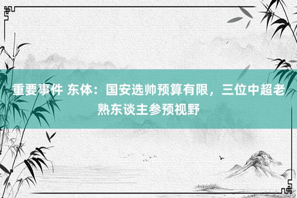 重要事件 东体：国安选帅预算有限，三位中超老熟东谈主参预视野